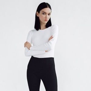 Zara White Ribbed Long Sleeve Bodysuit